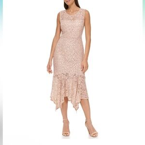 KENSIE Sequin Asymmetric Midi Dress Size: 14 Color: BLUSH